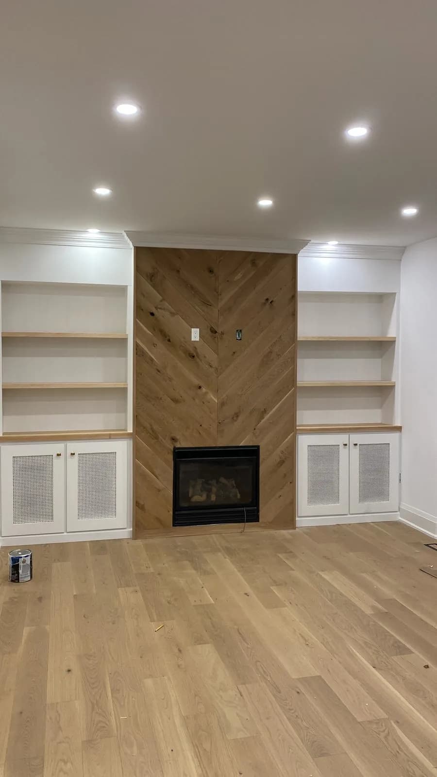 Chevron Fireplace Wall & Built-In Shelving — main view